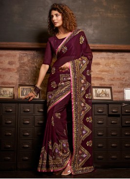 Purple Embroidered Festival Classic Saree