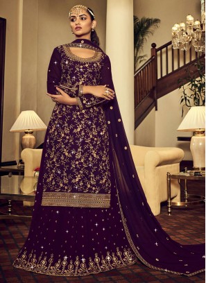 Purple Embroidered Festival Trendy Lehenga Choli