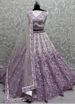 Purple Embroidered Net Trendy Lehenga Choli
