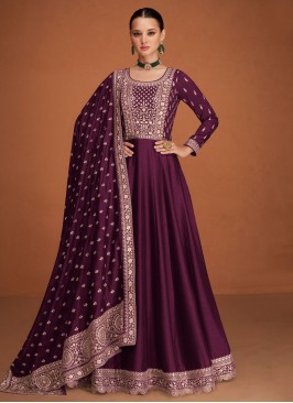 Purple Embroidered Readymade Trendy Gown 