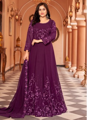 Purple Embroidered Reception Floor Length Salwar Suit