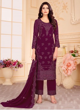 Purple Embroidered Sangeet Trendy Salwar Kameez