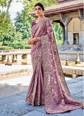 Purple Embroidered Silk Designer Saree