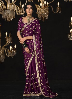 Purple Embroidered Silk Trendy Saree
