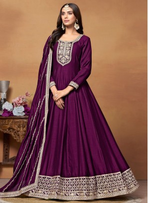 Purple Embroidered Trendy Salwar Kameez