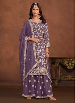 Purple Embroidered Wedding Trendy Salwar Suit
