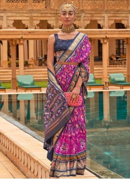 Purple Engagement Patola Silk  Contemporary Style Saree