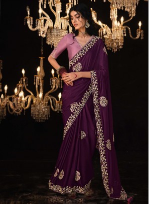 Purple Fancy Fabric Party Trendy Saree