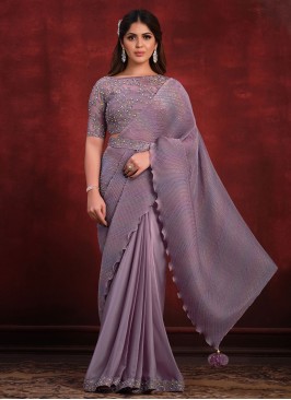 Purple Faux Crepe Sequins Designer Saree