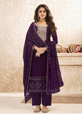 Purple Faux Georgette Designer Straight Suit