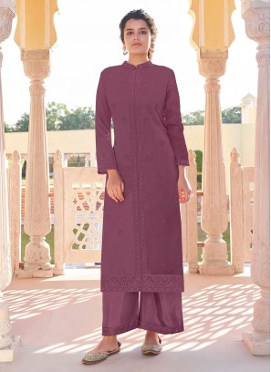 Purple Faux Georgette Embroidered Designer Kurti