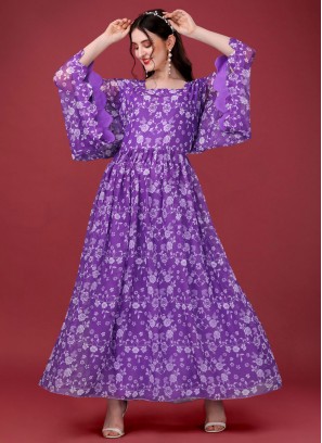 Purple Faux Georgette Festival Trendy Gown
