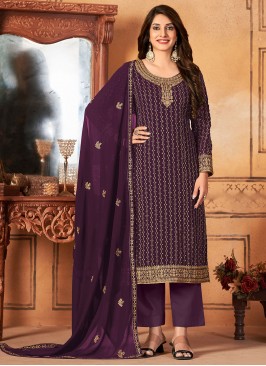 Purple Faux Georgette Pakistani Salwar Suit