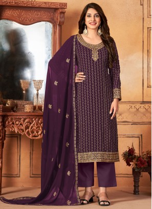 Purple Faux Georgette Pakistani Salwar Suit