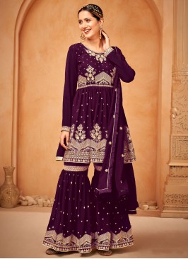 Purple Faux Georgette Wedding Trendy Salwar Suit