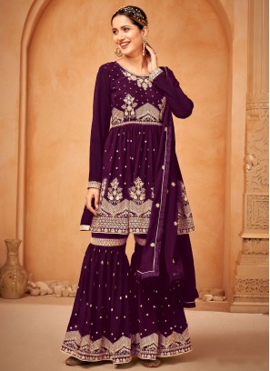 Purple Faux Georgette Wedding Trendy Salwar Suit