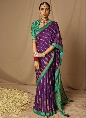 Purple Festival Brasso Contemporary Style Saree