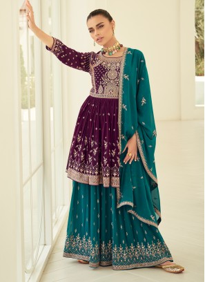 Purple Georgette Embroidered Salwar Kameez