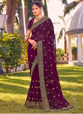 Purple Georgette Party Contemporary Saree