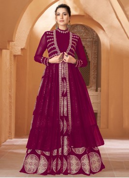Purple Georgette Sequins Readymade Gown