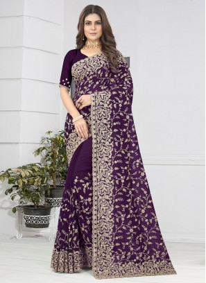 Purple Georgette Wedding Trendy Saree
