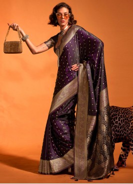 Purple Handloom silk Contemporary Saree