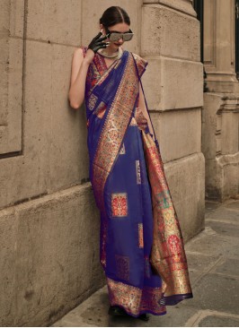 Purple Handloom silk Trendy Saree