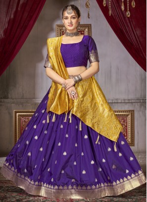 Purple Mehndi Jacquard Silk Designer Lehenga Choli