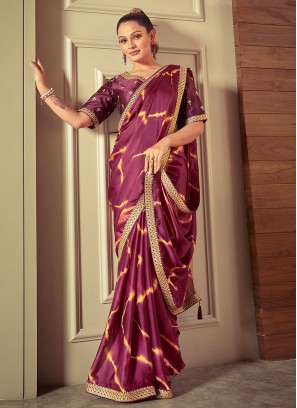 Purple Mehndi Satin Saree
