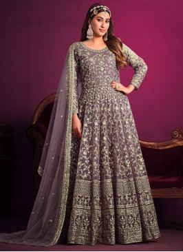 Purple Net Anarkali Salwar Kameez