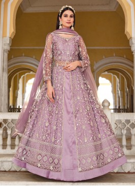 Purple Net Embroidered Designer Lehenga Choli