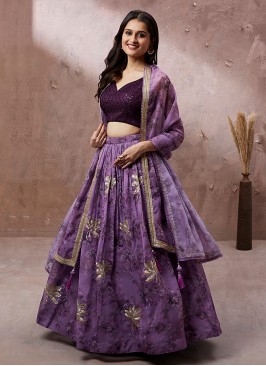 Purple Organza A Line Lehenga Choli