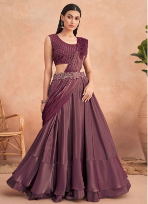 Purple Party Art Silk Lehenga Style Saree