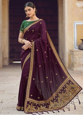 Purple Party Art Silk Traditional Saree