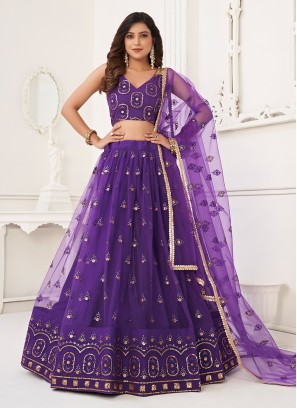 Purple Party Net A Line Lehenga Choli