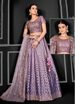 Purple Party Net A Line Lehenga Choli