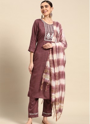 Purple Poly Cotton Embroidered Kurta with Trouser & Dupatta