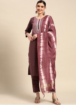 Purple Poly Cotton Embroidered Kurta with Trouser & Dupatta