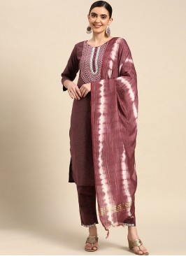 Purple Poly Cotton Embroidered Kurta with Trouser 