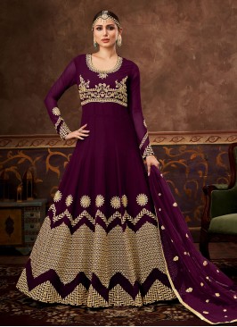 Purple Pure Georgette Designer Floor Length Suit