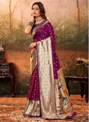Purple Pure Silk Contemporary Style Saree