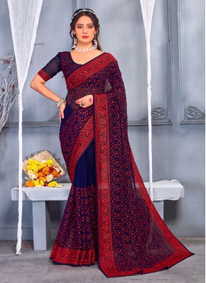 Purple Resham Engagement Trendy Saree