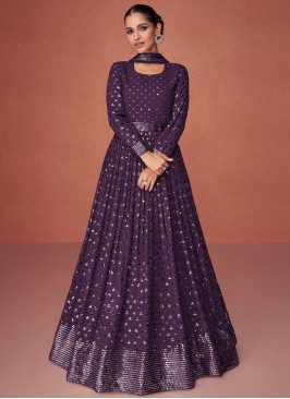 Purple Resham Long Length Salwar Suit