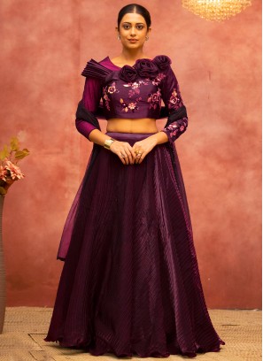 Purple Satin Silk A Line Lehenga Choli