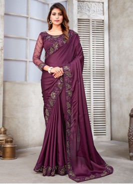 Purple Satin Silk Sangeet Classic Saree