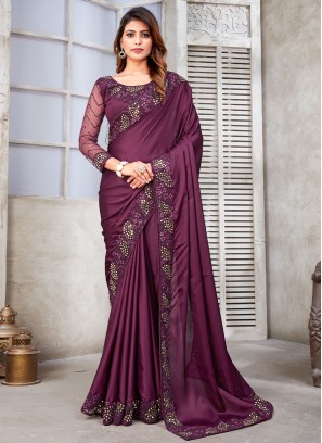 Purple Satin Silk Sangeet Classic Saree