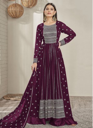 Purple Sequins Georgette Palazzo Salwar Kameez