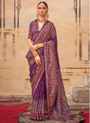 Purple Silk Ceremonial Contemporary Saree