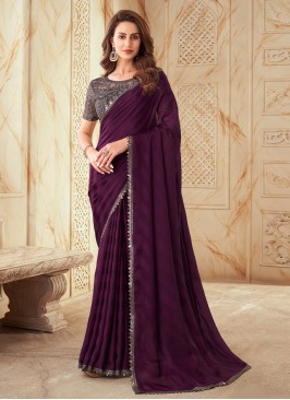 Purple Silk Embroidered Trendy Saree