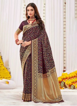 Purple Silk Foil Print Saree